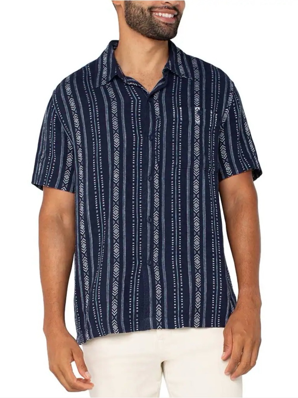 LIVERPOOL Los Angeles Men's Button-Up Linen Patterned SS Shirt Blue Multi XL